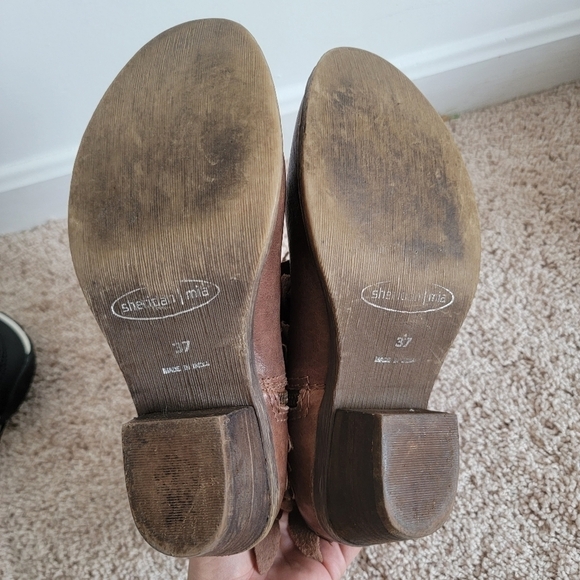 Anthropologie Sheridan Mia SIENNA LEATHER FRINGE BOOTIE - DARK TAN - Picture 7 of 8